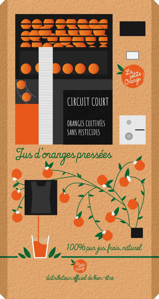 Distributeur automatique de jus d'oranges préssées de la marque La Petite Orange